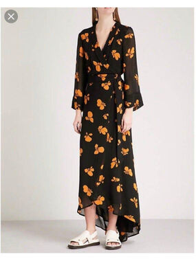 Ganni Wrap Dress Floral Midi Scandi Style EU 38